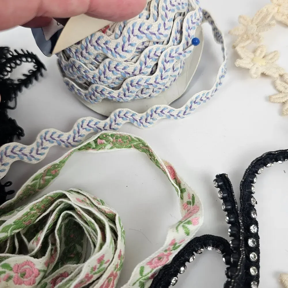 Lot vintage lace, beaded trim, rhinestone ribbon more